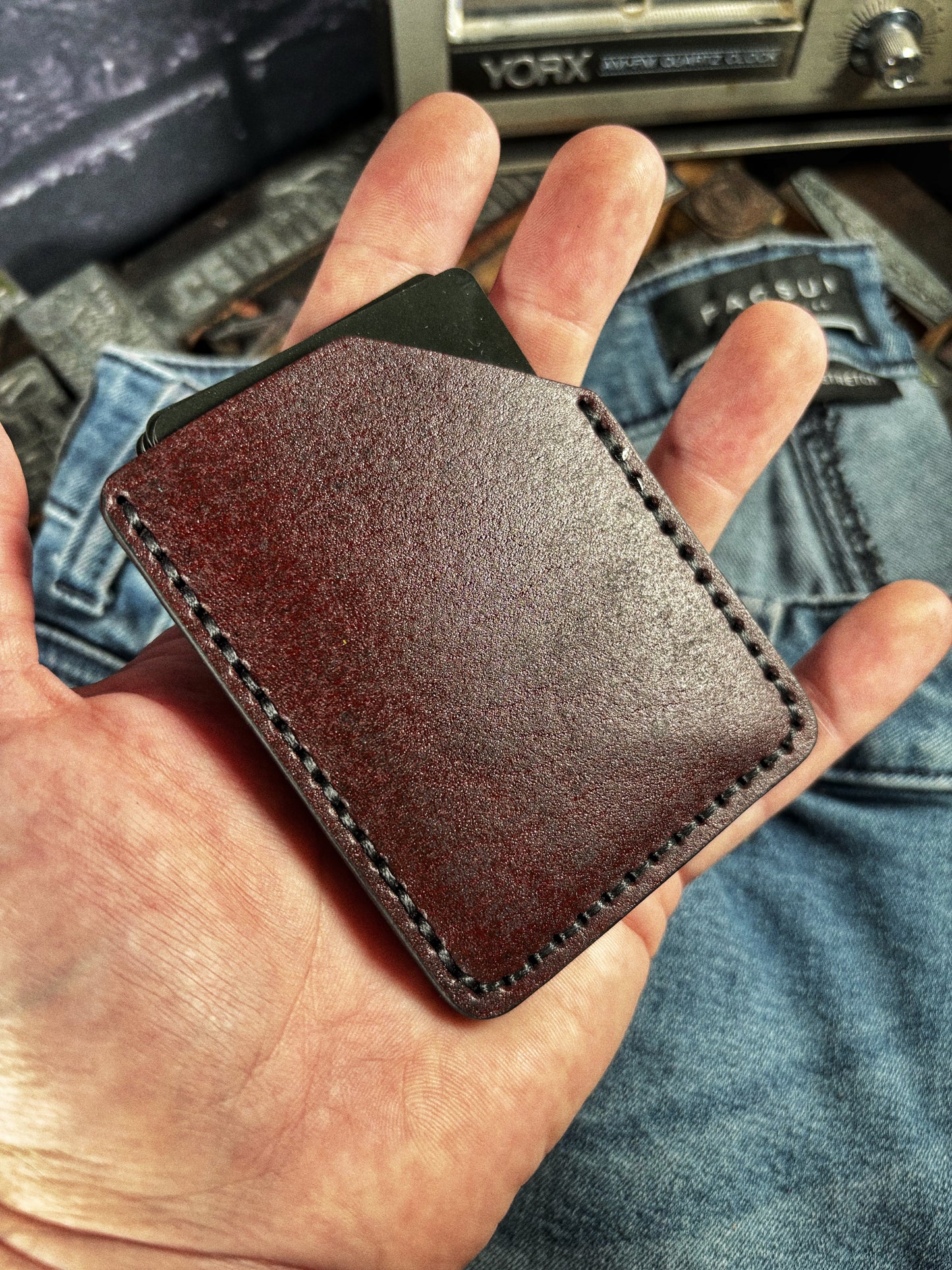 Grateful Dead Embossed Hand Made Burgundy Leather Minimalist Wallet