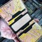 (Only 1) Handmade 6 Pocket Grateful Dead Marbled Pink/Yellow Leather Bifold Minimalist Wallet