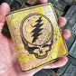 (Only 1) Handmade 6 Pocket Grateful Dead Marbled Pink/Yellow Leather Bifold Minimalist Wallet