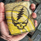 (Only 1) Handmade 6 Pocket Grateful Dead Marbled Yellow/Black Leather Bifold Minimalist Wallet