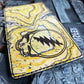 (Only 1) Handmade 6 Pocket Grateful Dead Marbled Yellow/Black Leather Bifold Minimalist Wallet