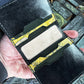 (Only 1) Handmade 6 Pocket Grateful Dead Marbled Yellow/Black Leather Bifold Minimalist Wallet