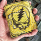 (Only 1) Handmade 6 Pocket Grateful Dead Marbled Yellow/Black Leather Bifold Minimalist Wallet