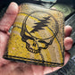 (Only 1) Handmade 6 Pocket Grateful Dead Marbled Yellow/Black Leather Bifold Minimalist Wallet