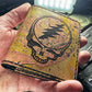 (Only 1) Handmade 6 Pocket Grateful Dead Marbled Pink/Yellow Leather Bifold Minimalist Wallet