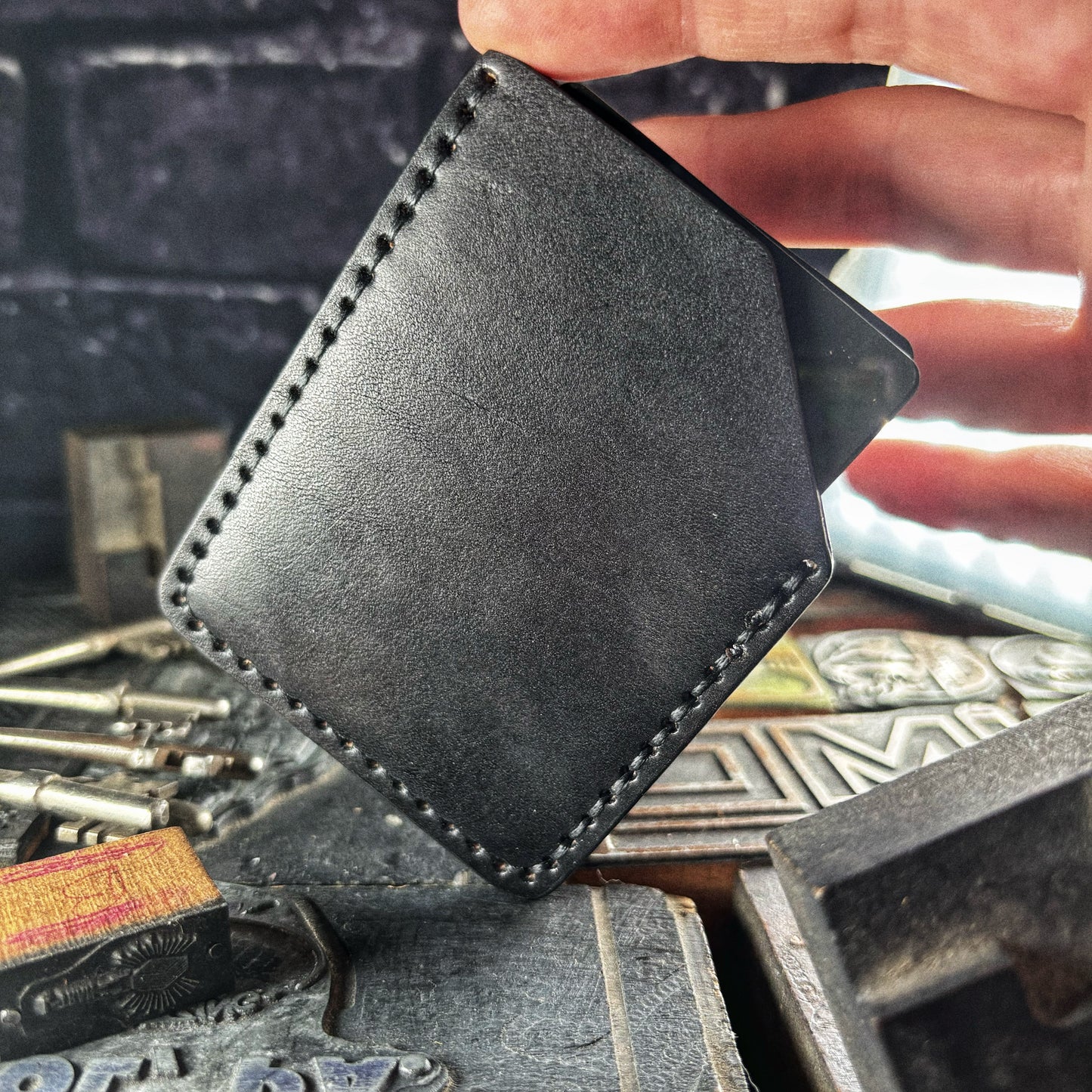 Black Lost Reaper Embossed Hand Made Leather Minimalist Wallet