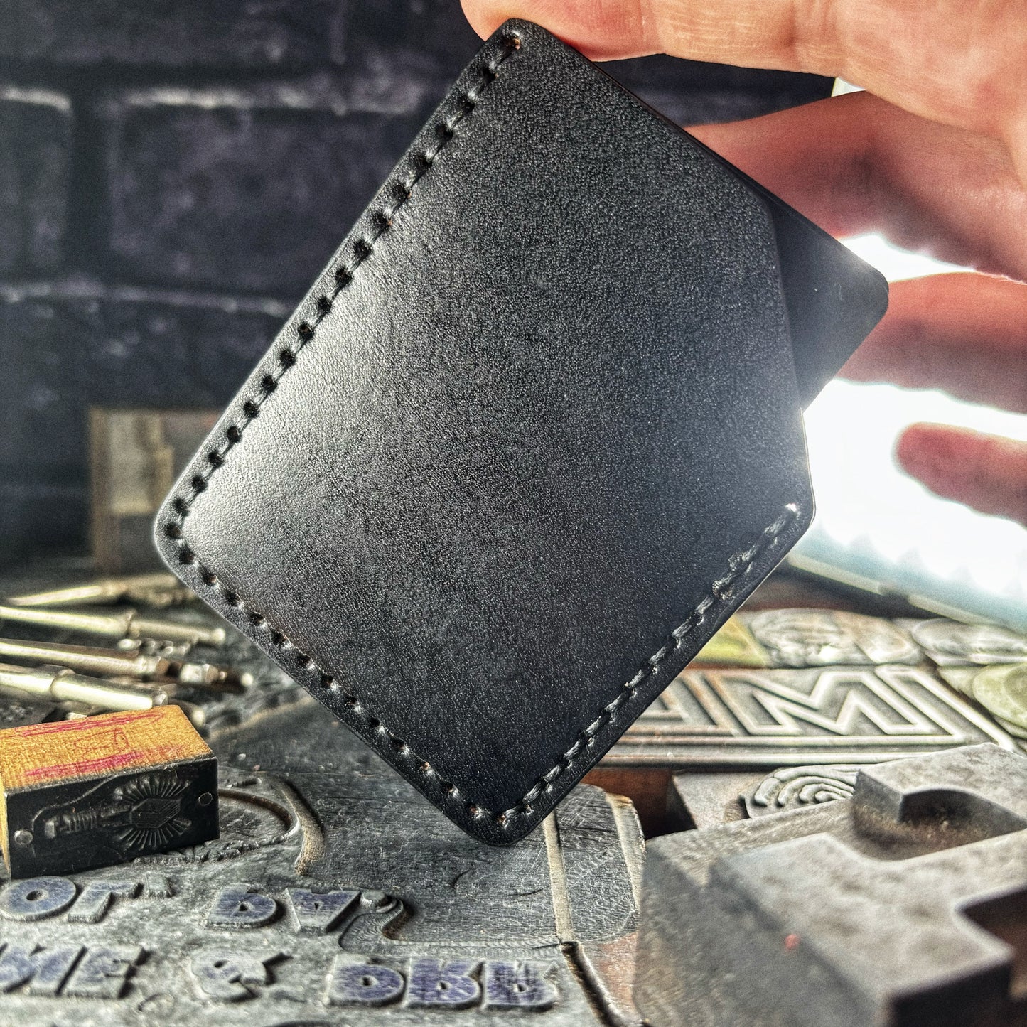 Black Lost Forever Embossed Hand Made Leather Minimalist Wallet