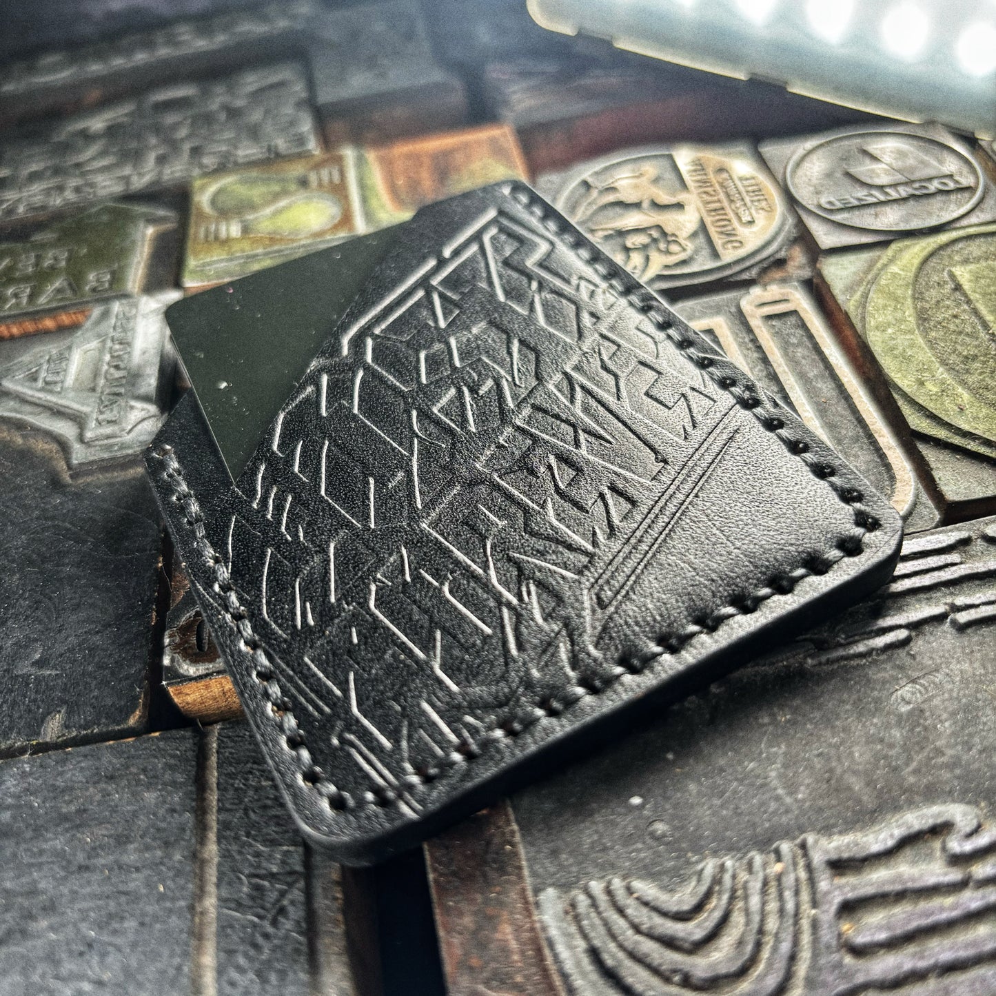 Black Lost Forever Embossed Hand Made Leather Minimalist Wallet