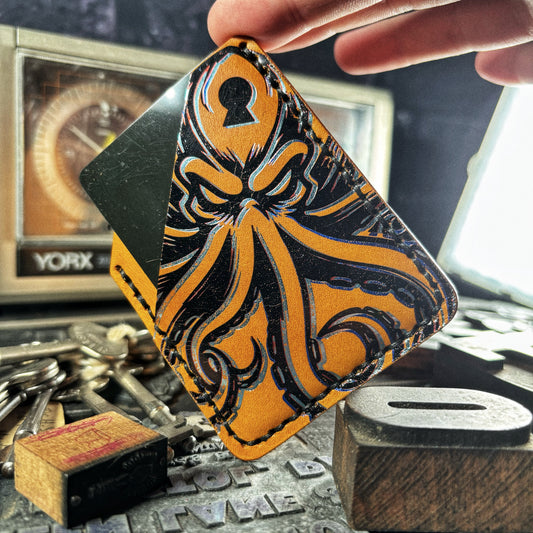 Angry Kraken Yellow Hand Made Full Grain Leather Minimalist Wallet