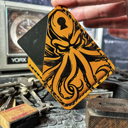 Angry Kraken Yellow Hand Made Full Grain Leather Minimalist Wallet