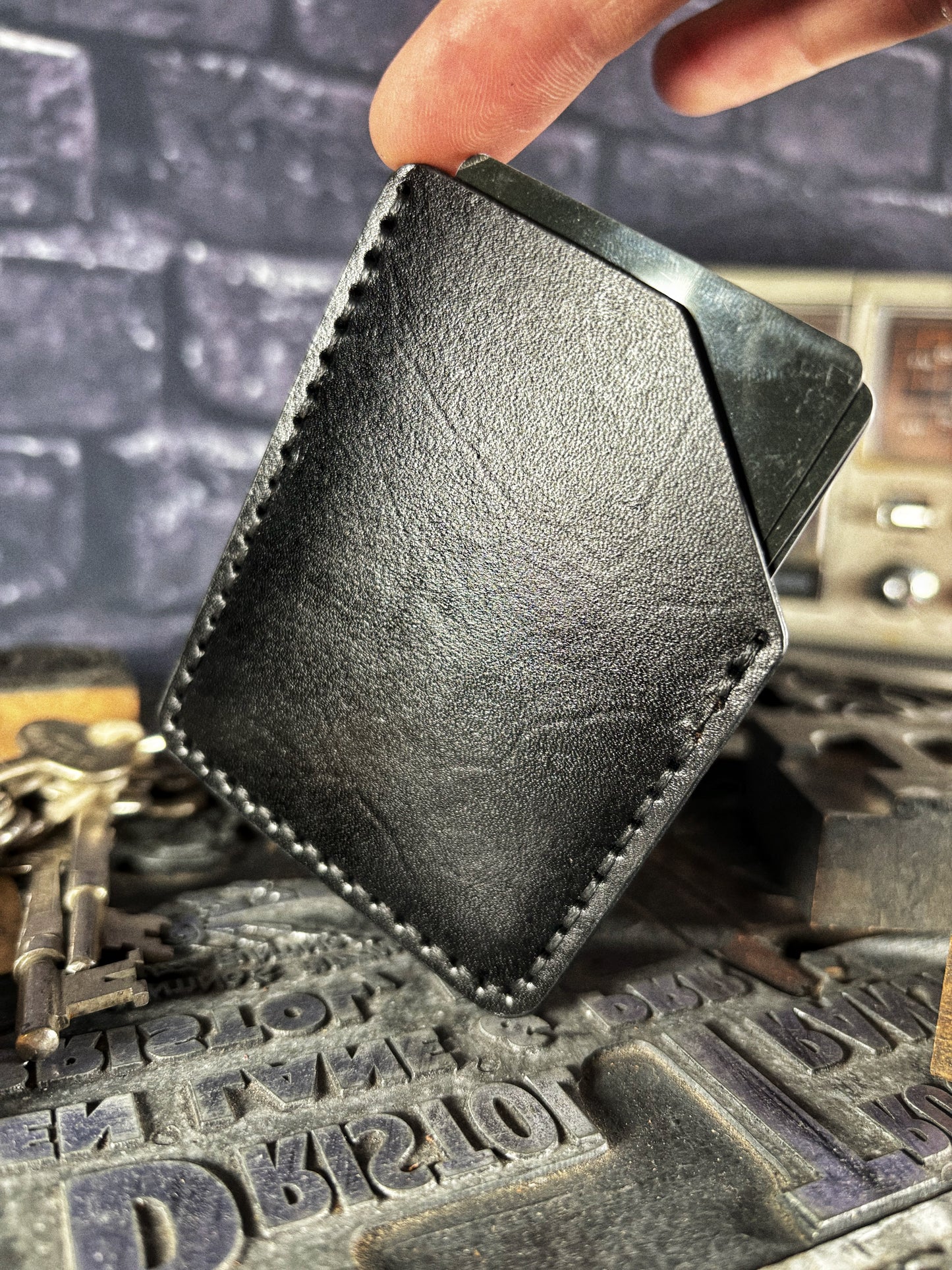 Black Angry Kraken Embossed Hand Made Leather Minimalist Wallet