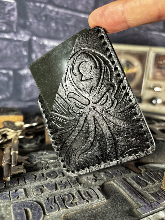 Black Angry Kraken Embossed Hand Made Leather Minimalist Wallet