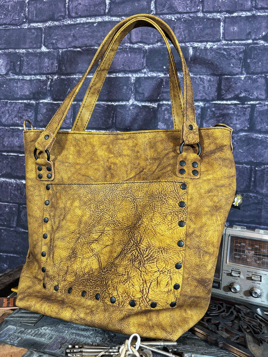 Prehistoric Green Handmade Leather Slouch Tote Bag