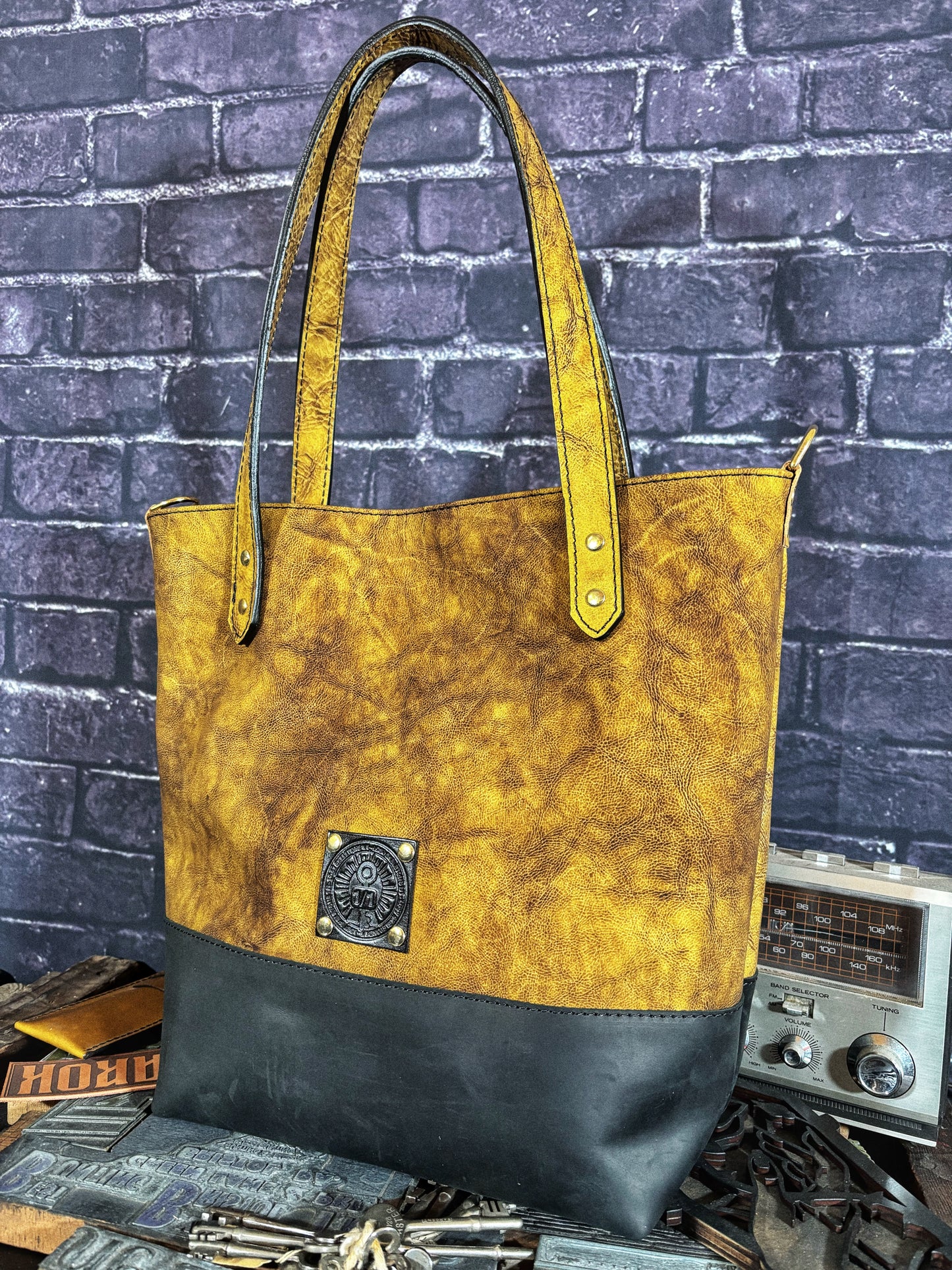 Prehistoric Green/Black Handmade Leather Tote Bag