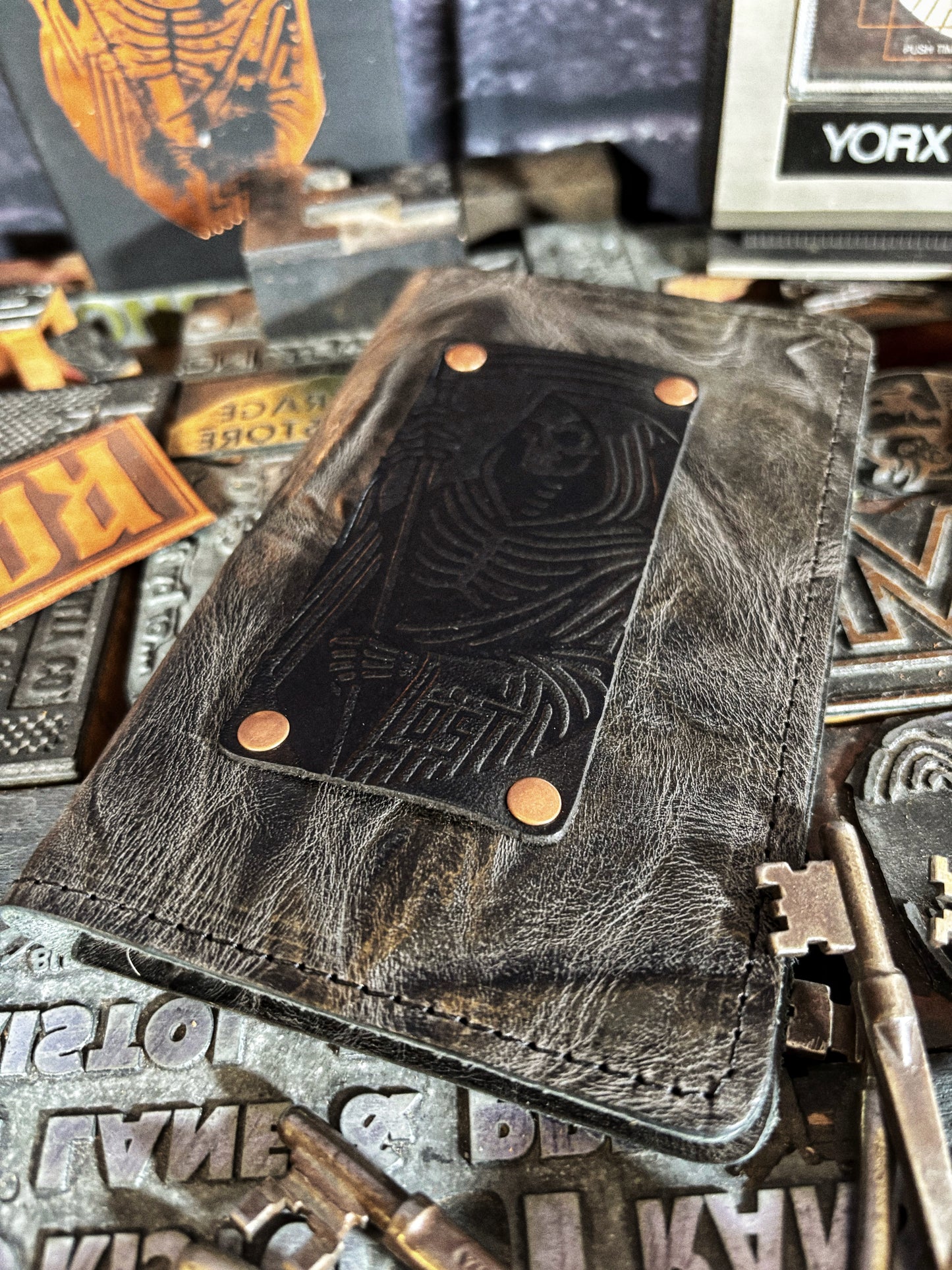 Lost Reaper Charcoal/Gold Leather Journal Memo Book